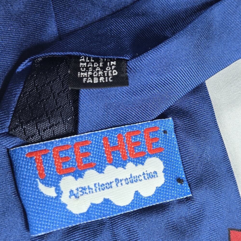 Vintage TeeHee Political Humor Necktie 100% Silk 90s Satire Novelty Navy Red - Picture 4 of 5